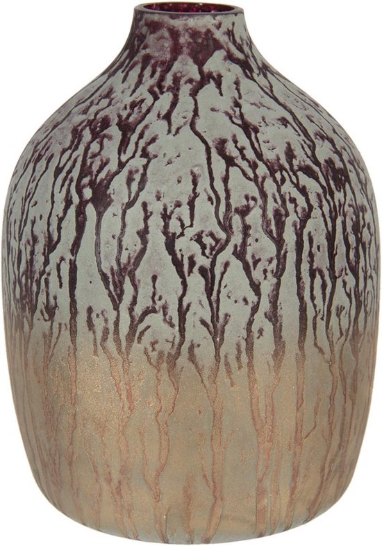 Clayre & Eef Vaas Ø 12*16 cm Bruin Glas Rond Glazen Vaas