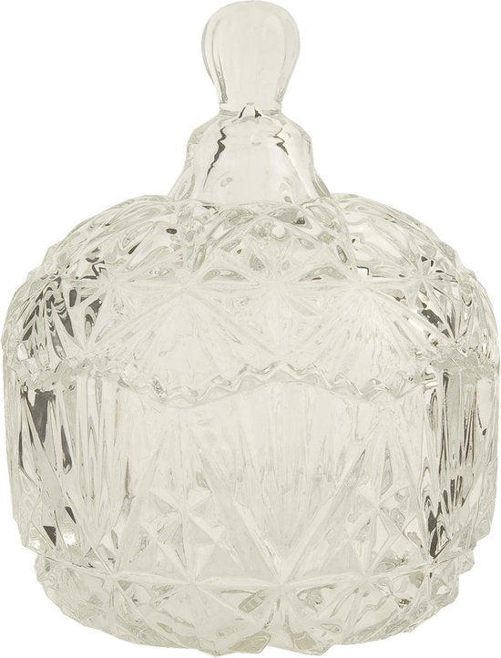 Clayre & Eef Bonbonniere met deksel Ø 10*13 cm Transparant Glas Rond Bonbonschaaltje Bonbonniere Kristal Decoratie Schaal