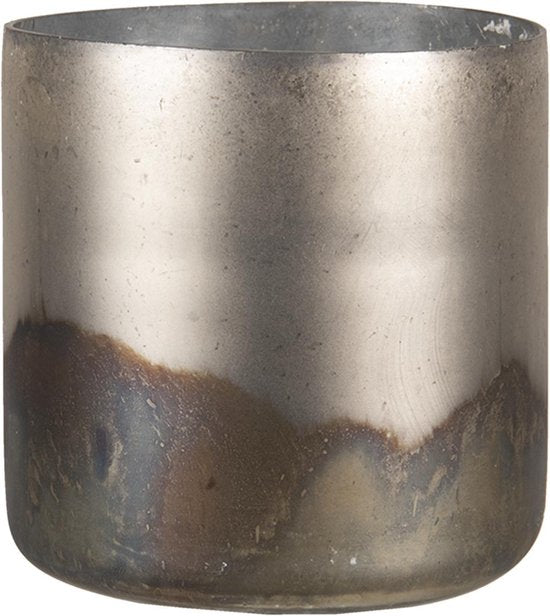 Clayre & Eef Glazen Theelichthouder Ø 10*11 cm Grijs Glas Rond Waxinelichthouder Windlichthouder