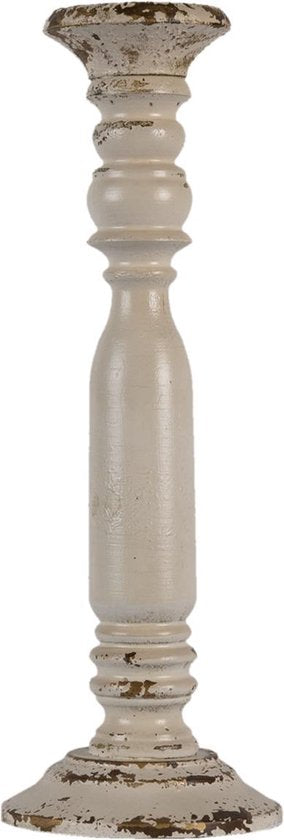 Clayre & Eef Kandelaar Ø 15*42 cm Wit Hout Kaarsenstandaard Kaarsenhouder