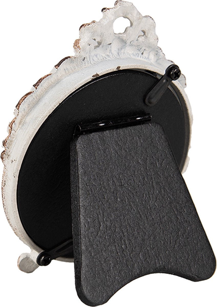 Clayre & Eef Fotolijst Ø 6 cm Wit IJzer Glas Rond Fotokader