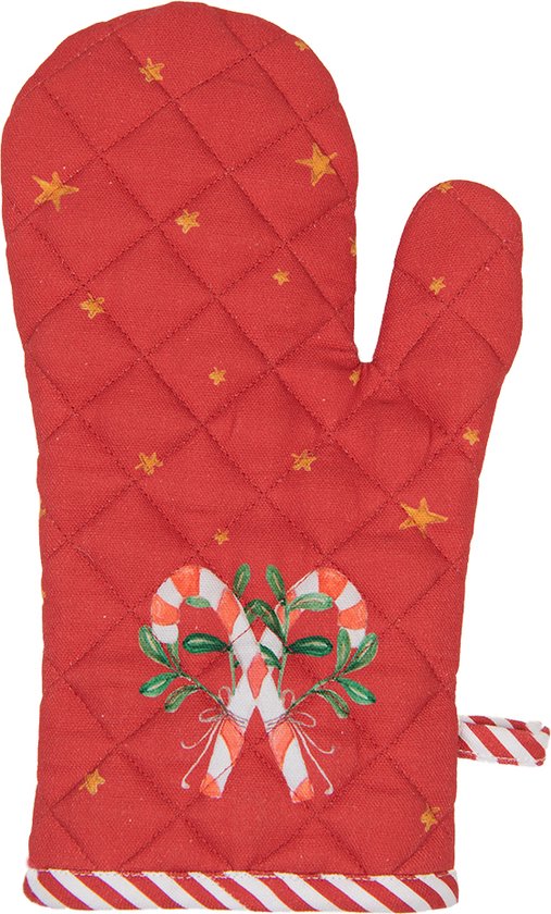 Clayre & Eef Ovenwant 18x30 cm Wit Rood Katoen Notenkrakers Ovenhandschoen Cadeau voor haar
