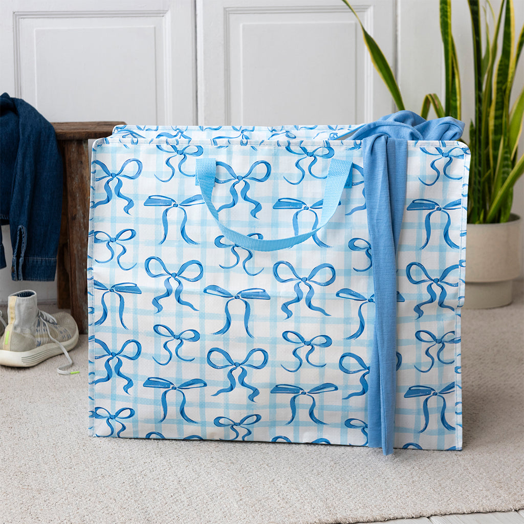 Rex London Jumbo Opbergtas Blue Bows β XXL Verhuistas met Rits β Grote Opbergzak voor Was, Beddengoed & Opslag