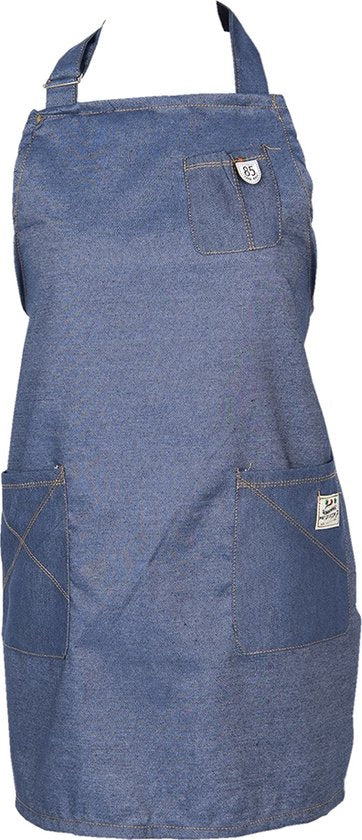 Clayre & Eef Keukenschort 70*65 cm Blauw Katoen Polyester unie BBQ Schort Cadeau voor haar Kookschort