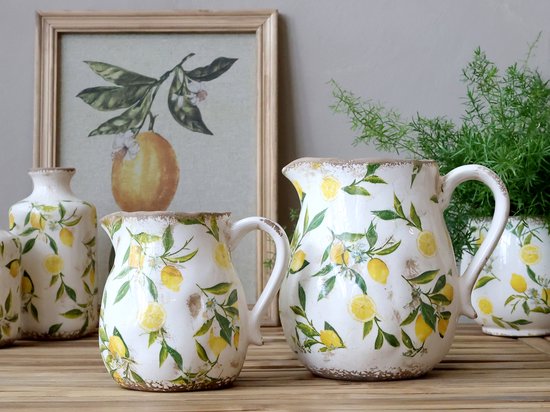 Chic Antique Limone Kan met Citroenmotief – Keramische Vaas / Decoratie – Landelijke Stijl – 16 cm