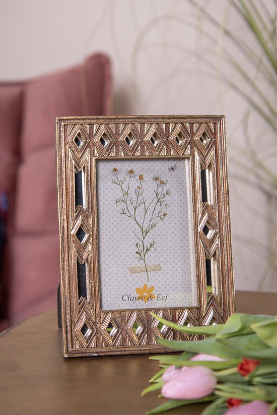 Clayre & Eef Fotolijst 10x15 cm Goudkleurig Kunststof Glas Fotokader Wissellijst Foto Frame
