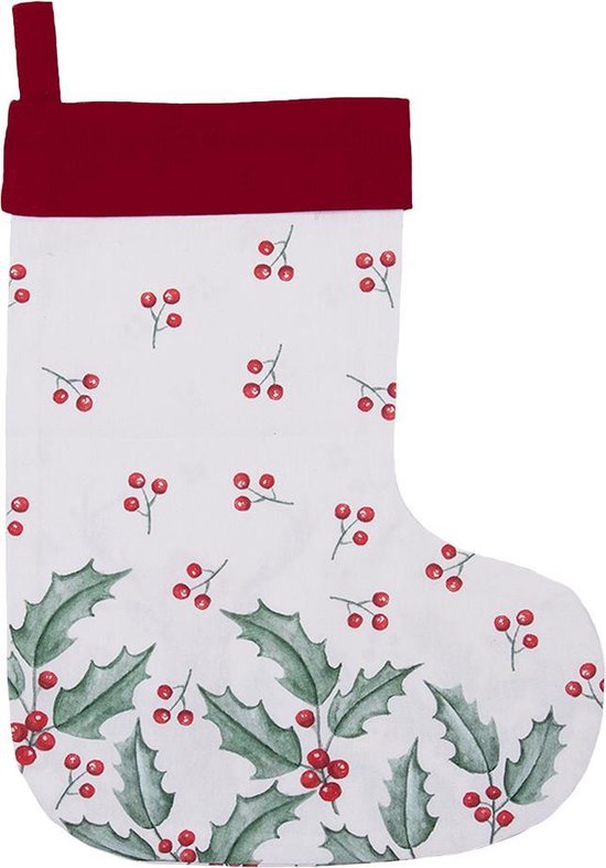 Clayre & Eef Kerstsok Decoratie 30*40 cm Wit Rood 100% Katoen Kerst Kerstsok Hanger