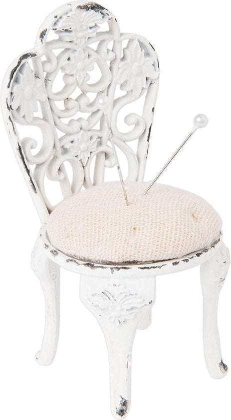Clayre & Eef Speldenkussen 5*5*10 cm Wit Ijzer Textiel