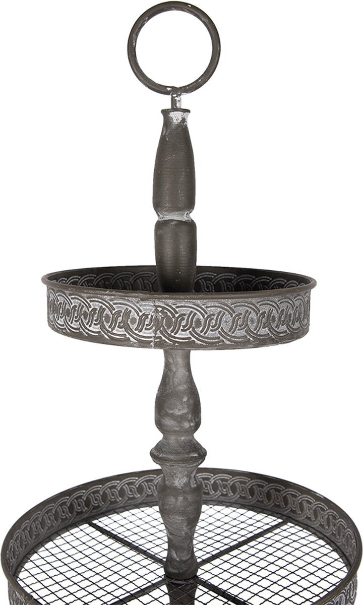 Clayre & Eef Etagère 3 laags Ø 38x80 cm Grijs Ijzer Serveerschaal