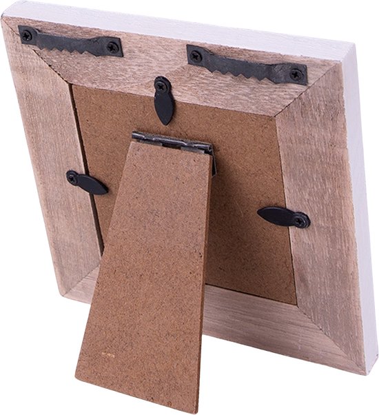 Clayre & Eef Fotolijst 7x7 cm Bruin Wit Hout Vierkant Fotokader Wissellijst Foto Frame
