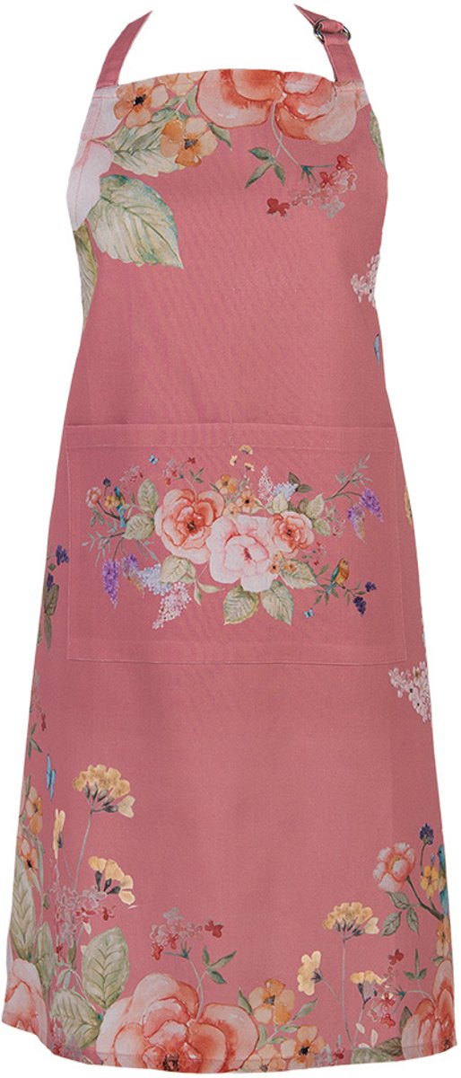 Clayre & Eef Keukenschort 70x85 cm Roze Katoen Bloemen