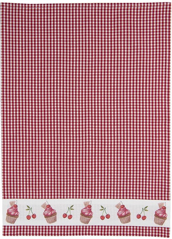 Clayre & Eef Theedoek 50*70 cm Rood Wit Katoen Cupcake Keukenhanddoek Keukendoek Vaatdoek