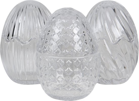 Clayre & Eef Bonbonniere met deksel Ei Ø 9*12 cm Transparant Glas Bonbonschaaltje Bonbonniere Kristal Decoratie Schaal
