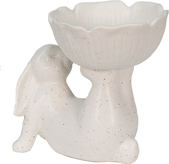 Clayre & Eef Decoratie beeld Konijn 15*11*14 cm Wit Kunststof Decoratief Figuur Paashaas Woonaccessoires