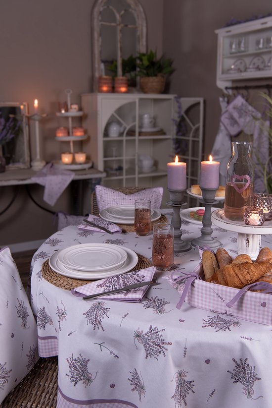 Clayre & Eef Theedoek 50*70 cm Paars Wit Katoen lavendel Keukenhanddoek Keukendoek Vaatdoek