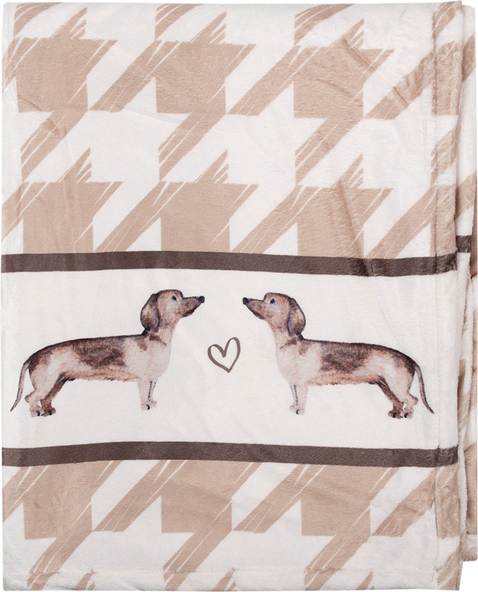 Clayre & Eef Plaid 130x170 cm Bruin Wit Polyester Teckels Deken