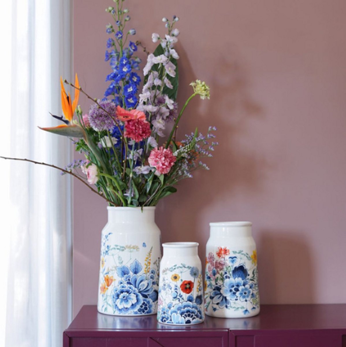 Melkbus vaas Wildbloemen Bloemen oase - Keramiek - 20,5 cm