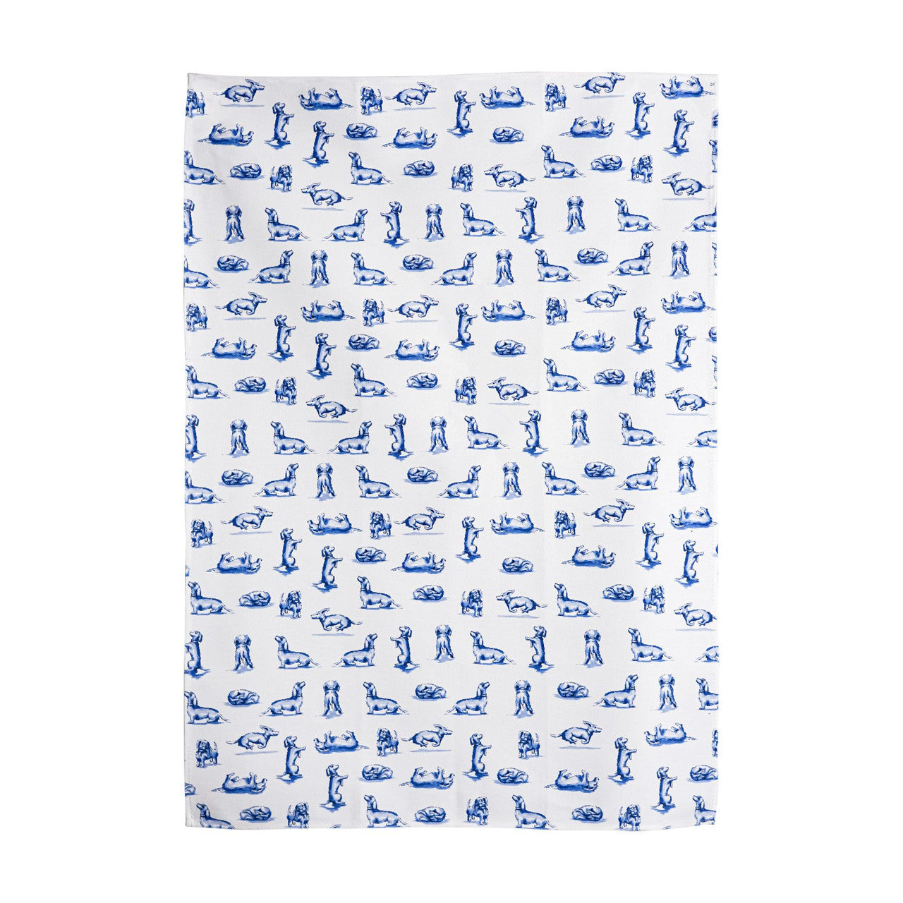 Heinen Delfts Blauw - Theedoek - Teckel Nhaan - Wit - Katoen - 50 x 70 cm