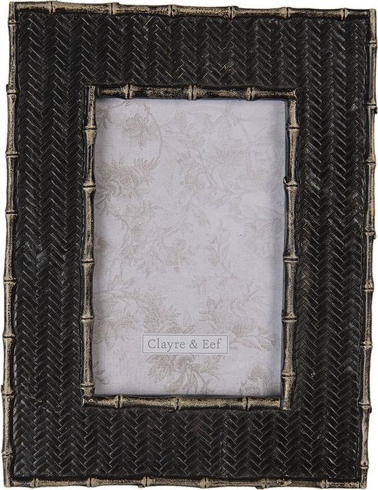 Clayre & Eef Fotolijst 18*1*23 cm / 10*15 cm Zwart Kunststof / Glas Rechthoek Gevlochten Fotokader Wissellijst Foto Frame