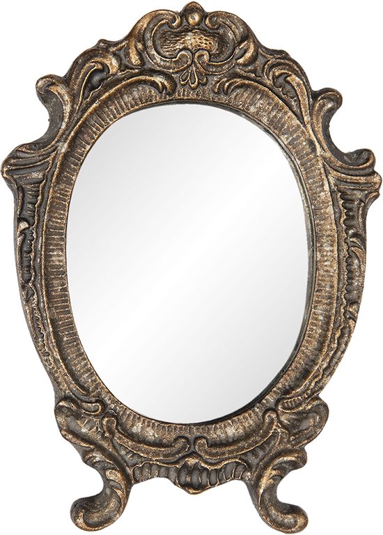 Clayre & Eef Wandspiegel 9*1*12 cm Bruin Kunststof, Glas Rond Bogen Grote Spiegel Muur Spiegel Wand Spiegel