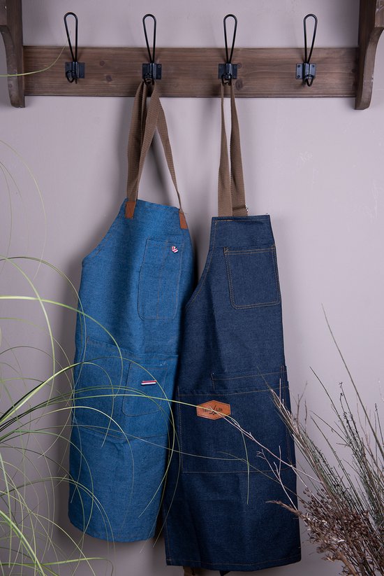 Clayre & Eef Keukenschort 73*65 cm Blauw Katoen Polyester Geen vorm unie BBQ Schort Cadeau voor haar Kookschort