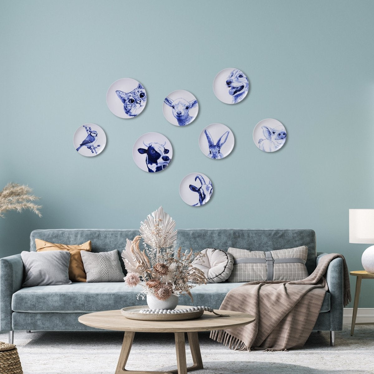Heinen Delfts Blauw Wandbord Poes - Keramiek - Blauw - 31 x 31 x 0 cm (BxHxD)
