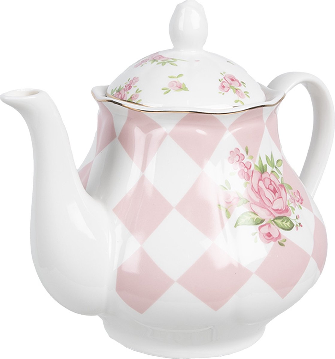Clayre & Eef Theepot 1000 ml Roze Wit Porselein Rozen