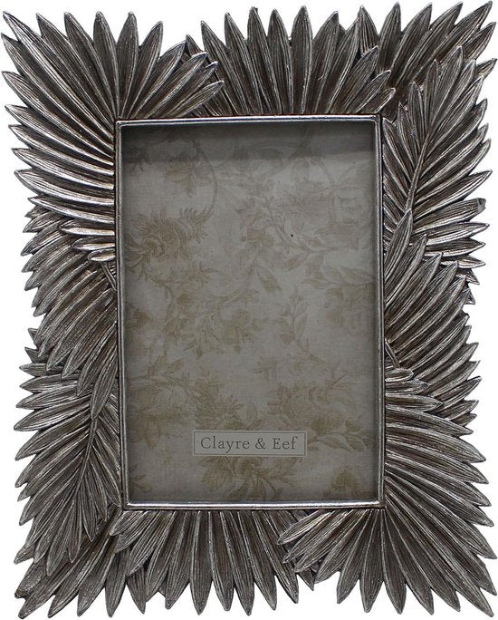 Clayre & Eef Fotolijst 18*2*23 cm / 10*15 cm Zilverkleurig Kunststof Glas Rechthoek Blaadjes Fotokader Wissellijst Foto Frame