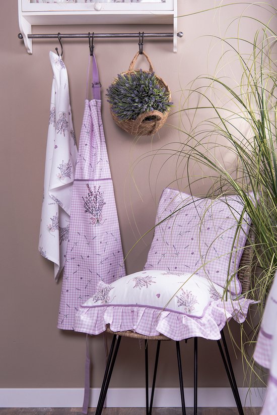 Clayre & Eef Keukenschort 70x85 cm Paars Wit Katoen lavendel BBQ Schort