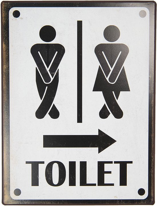 Clayre & Eef Tekstbord 26*1*35 cm Zwart Metaal Rechthoek Toilet Wandbord Quote Bord Spreuk
