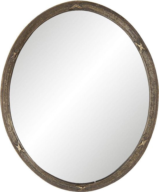 Clayre & Eef Wandspiegel 22*1*27 cm Bruin Kunststof, Glas Ovaal Grote Spiegel Muur Spiegel Wand Spiegel