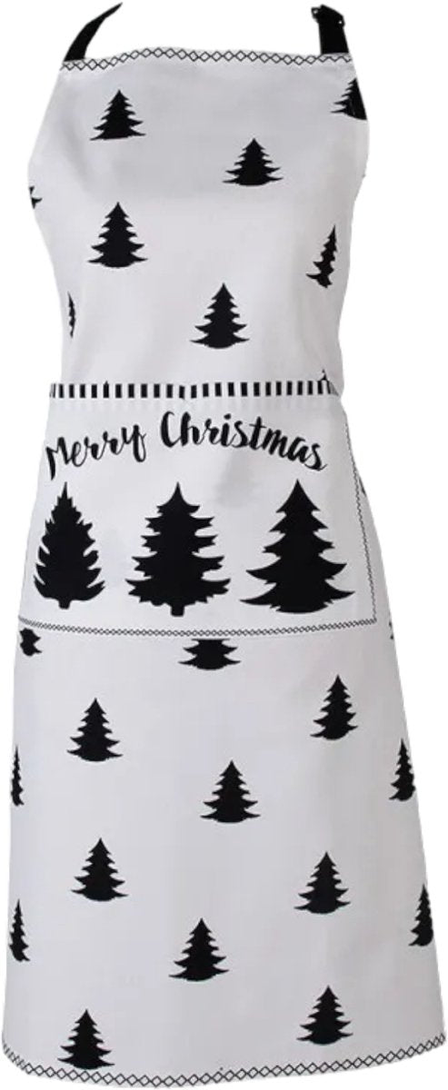 Clayre & Eef Keukenschort 70x85 cm Wit Zwart Katoen Kerstboom Merry Christmas BBQ Schort