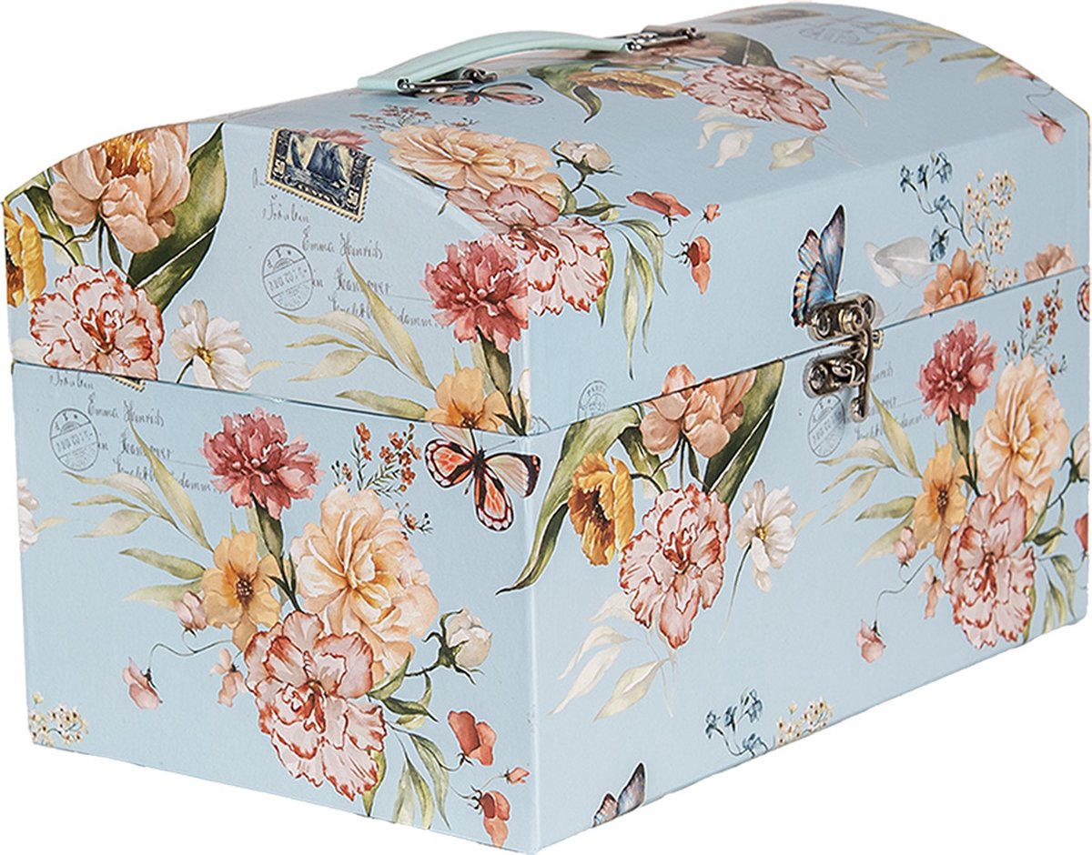 Clayre & Eef Decoratie Koffer Set van 3 30x20x20 /26x18x18/22x15x15 cm Blauw Karton Rechthoek Bloemen