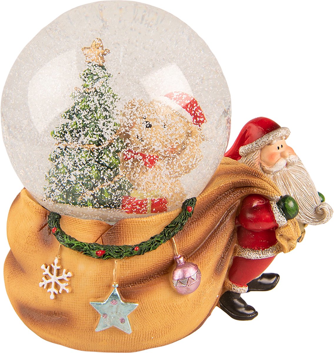 Clayre & Eef Sneeuwbol Kerstman 14x10x14 cm Bruin Rood Kunststof Glas