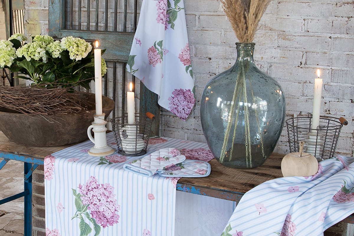 Clayre & Eef Tafelkleed 100x100 cm Blauw Roze Katoen Vierkant Hortensia