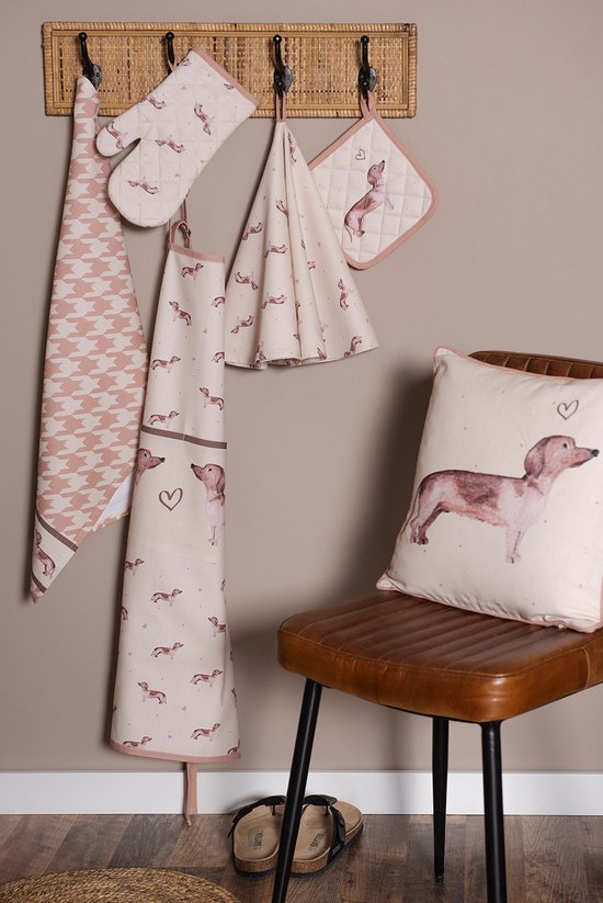 Clayre & Eef Tafelloper 50x140 cm Beige Katoen Rechthoek Teckel Tafelkleed Loper Tafeltextiel