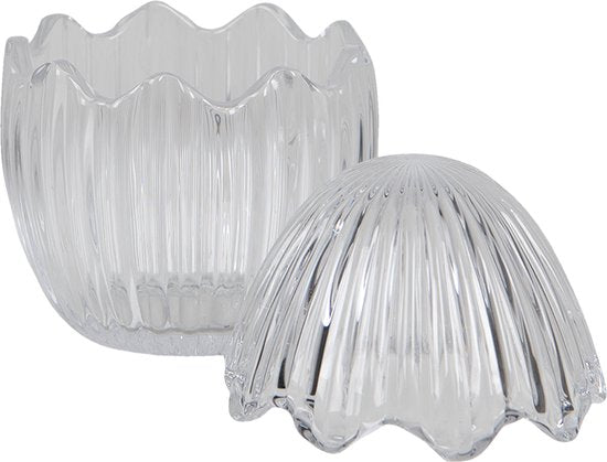Clayre & Eef Bonbonniere met deksel Ei Ø 9*12 cm Transparant Glas Bonbonschaaltje Bonbonniere Kristal Decoratie Schaal