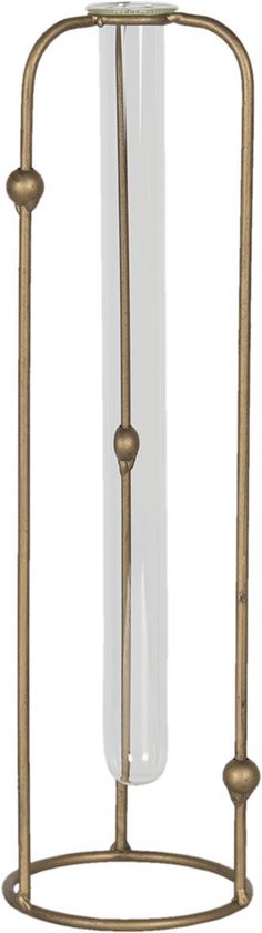 Clayre & Eef Vaas Ø 10*35 cm Koperkleurig Metaal Rond Glazen Vaas Bloempot Binnen