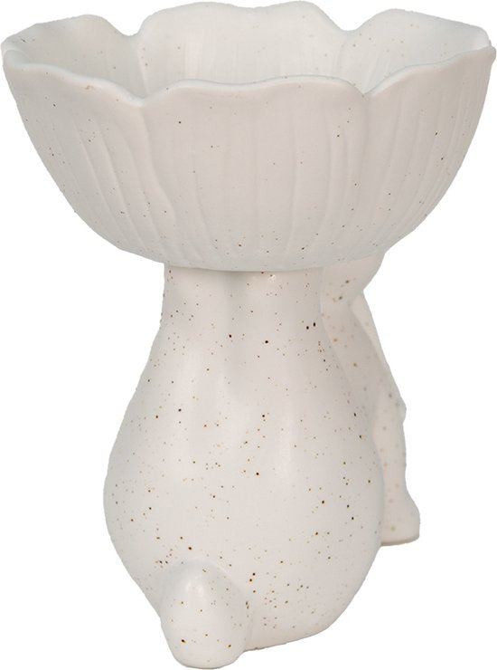 Clayre & Eef Decoratie beeld Konijn 15*11*14 cm Wit Kunststof Decoratief Figuur Paashaas Woonaccessoires
