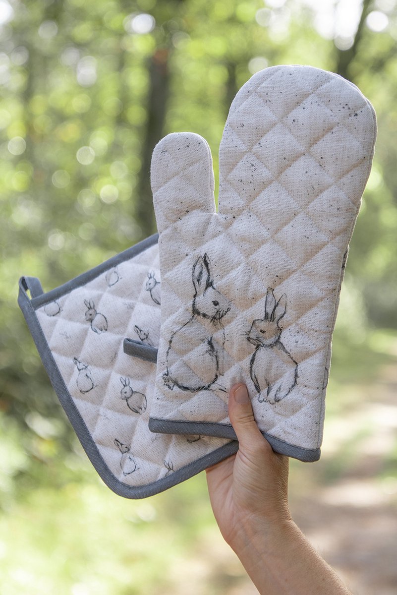 Clayre &amp; Eef Ovenwant 18x30 cm Beige Grijs Katoen Konijn