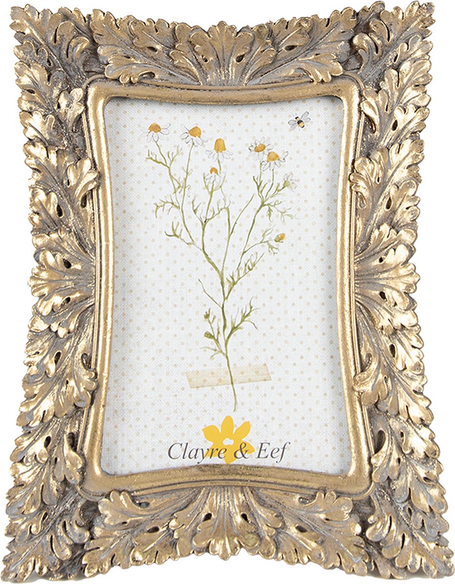 Clayre & Eef Fotolijst 10x15 cm Goudkleurig Kunststof Glas Fotokader Wissellijst Foto Frame