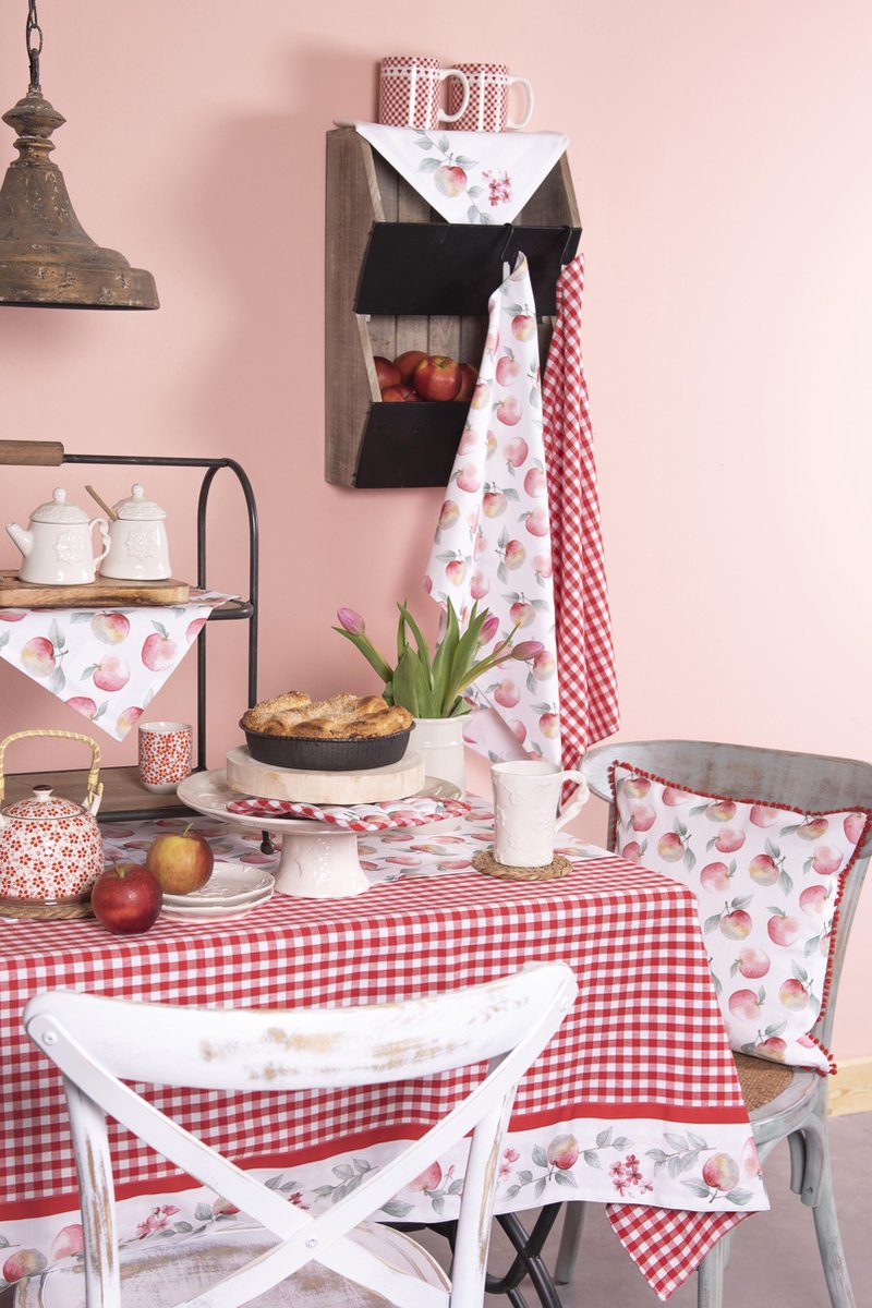 Clayre & Eef Theedoek 50x70 cm Rood Wit Katoen Ruit Keukenhanddoek
