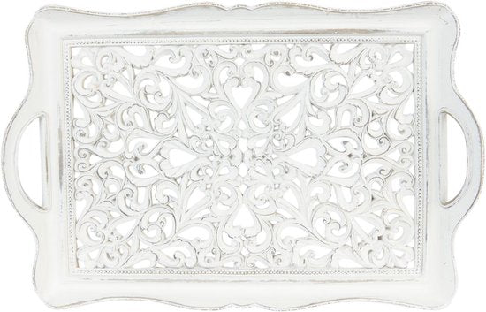 Clayre & Eef Decoratief Dienblad 40*27*4 cm Wit Kunststof Rechthoek Hartjes Serveerschaal