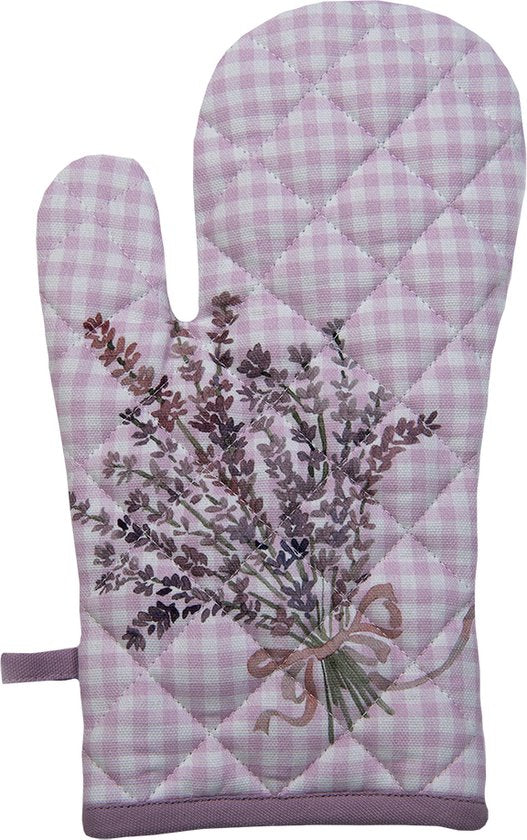 Clayre & Eef Ovenwant 18*30 cm Paars Wit Katoen lavendel Ovenhandschoen Cadeau voor haar
