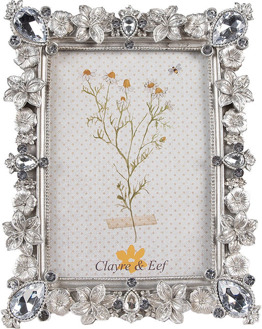 Clayre & Eef Fotolijst 10x15 cm Zilverkleurig Kunststof Glas Bloemen Fotokader