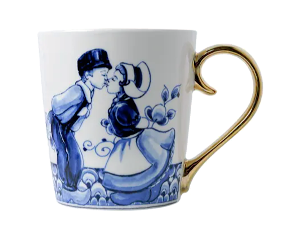 Heinen Delfts Blauw - Mok - Kissing Couple - Goud