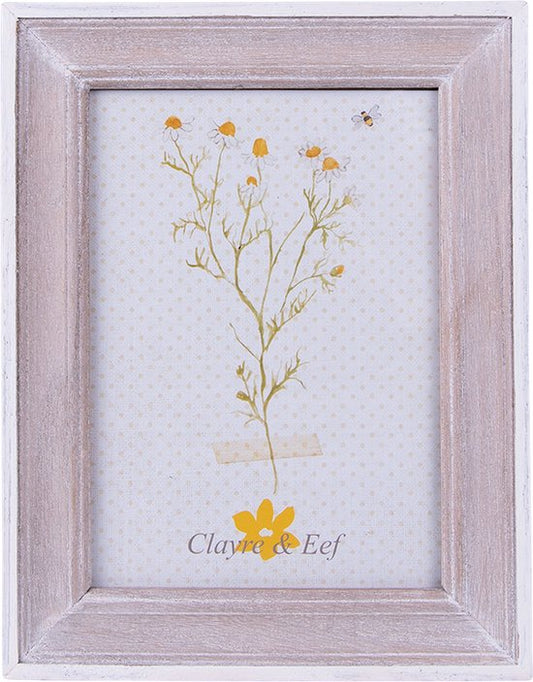 Clayre & Eef Fotolijst 10x15 cm Bruin Wit Hout Rechthoek Fotokader Wissellijst Foto Frame