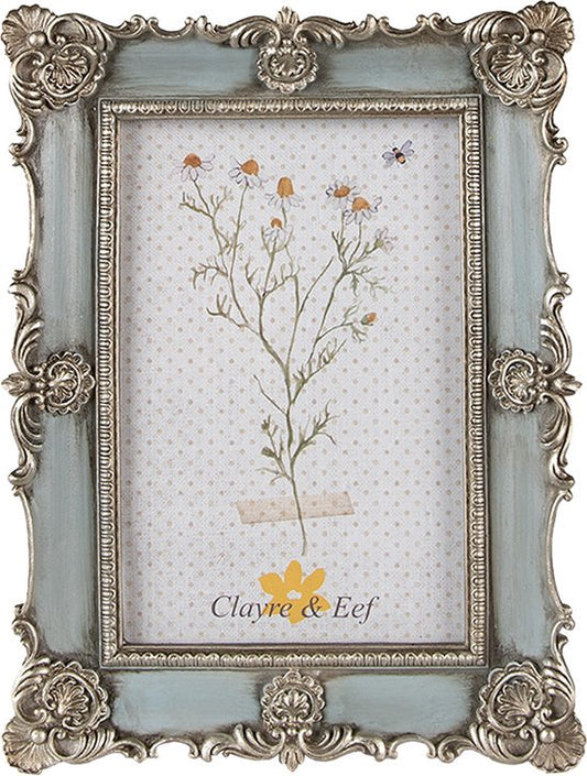 Clayre & Eef Fotolijst 10x15 cm Blauw Kunststof Glas Fotokader Wissellijst Foto Frame