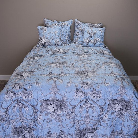 Clayre & Eef Kussenhoes 50*50 cm Blauw Polyester Vierkant Bloemen Sierkussenhoes Kussen hoes
