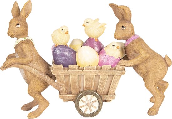 Clayre & Eef Beeld Konijn 21x6x14 cm Bruin Kunststof Woonaccessoires beeld decoratie Paashaas